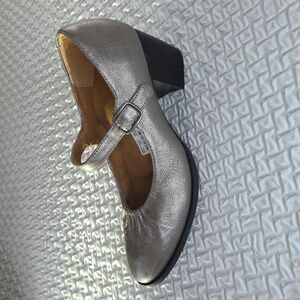 AETREX SARA Mary Jane Heels Leather US9-9.5  PEWTER Block Heel Ortholic  NWT